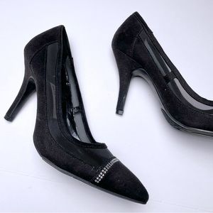 Dana Buchman Black Rhinestone and Mesh Pumps
